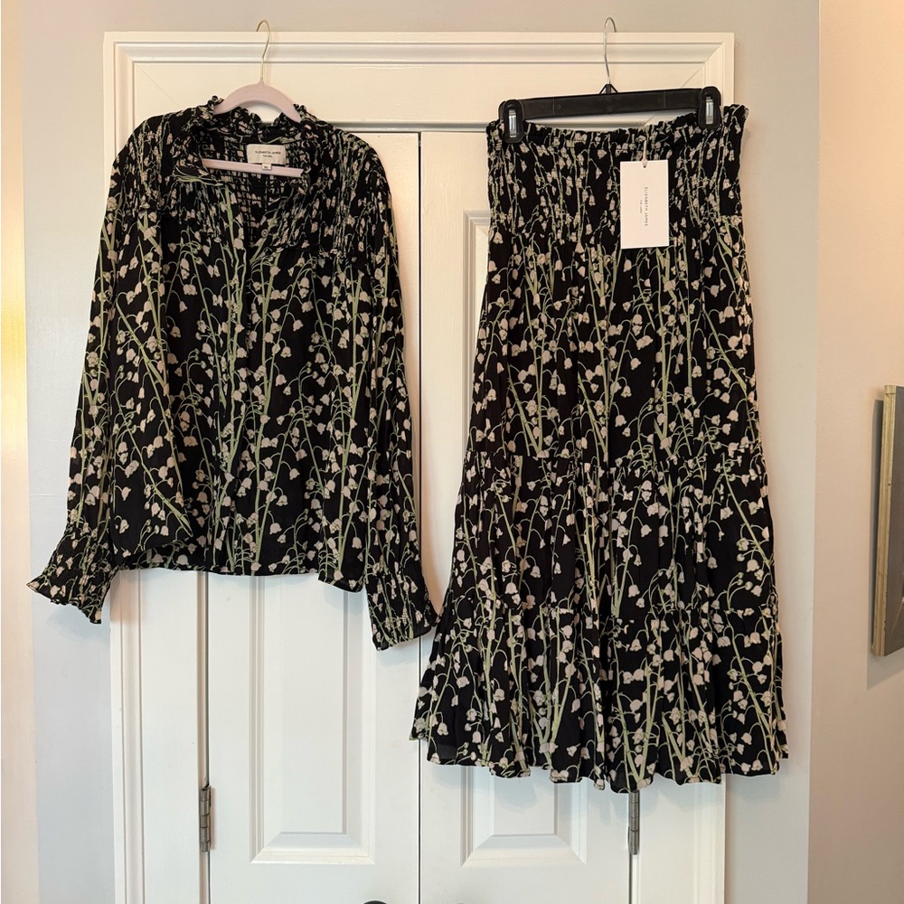 Elizabeth James The Label Pull On Floral Black and Green Maxi Skirt Large - Picture 6 of 6